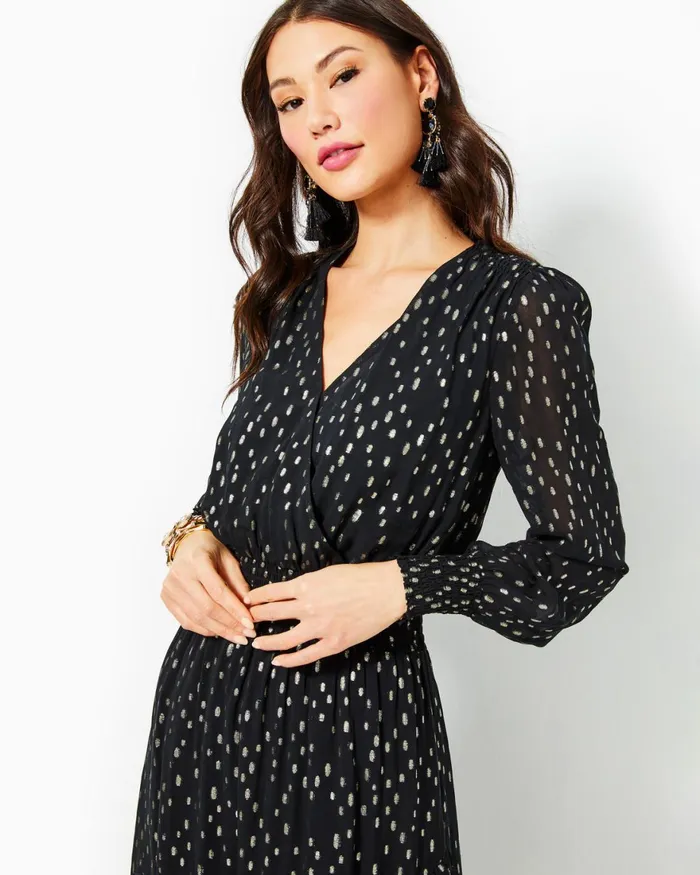 Dresses Women Lilly Pulitzer Cristiana Midi Dress Onyx Viscose Metallic Clip Dobby Dresses Women Lilly Pulitzer Cristiana Midi Dress Onyx Viscose Metallic Clip Dobby