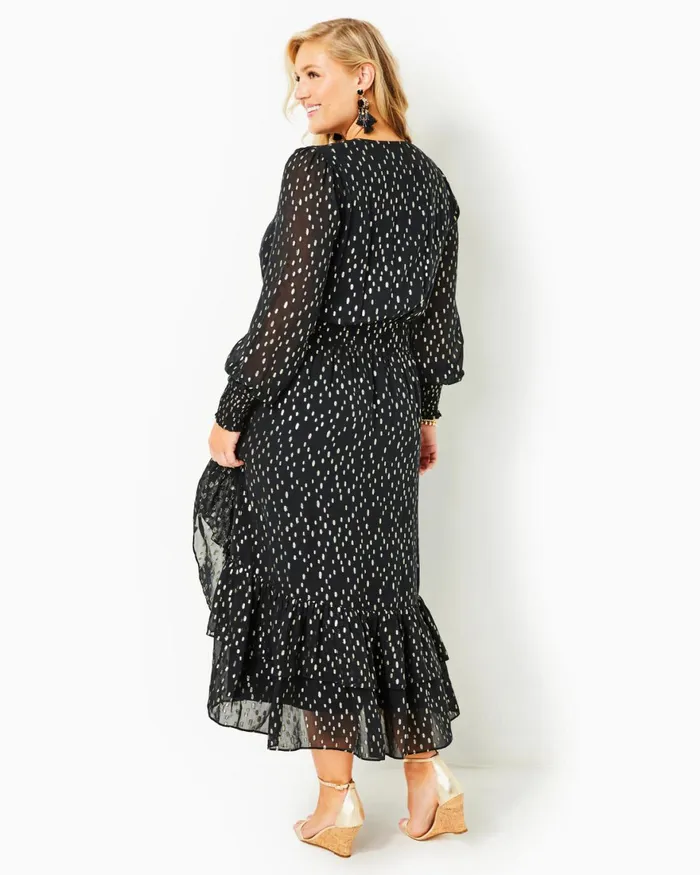 Dresses Women Lilly Pulitzer Cristiana Midi Dress Onyx Viscose Metallic Clip Dobby Dresses Women Lilly Pulitzer Cristiana Midi Dress Onyx Viscose Metallic Clip Dobby