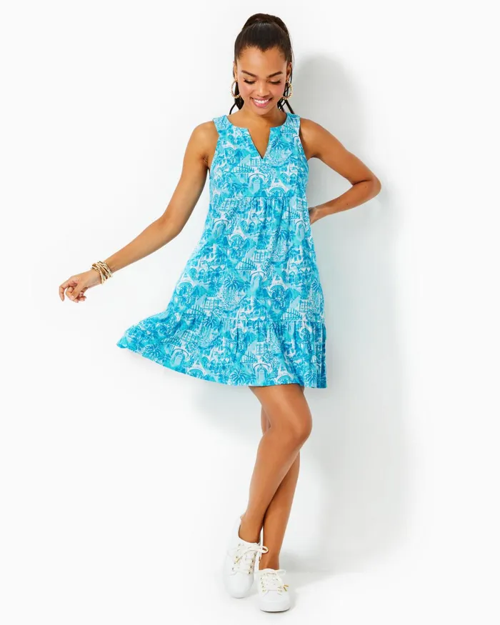 Dresses Women Lilly Pulitzer Edelyn Linen Swing Shift Dress Breakwater Blue Shells N Bells