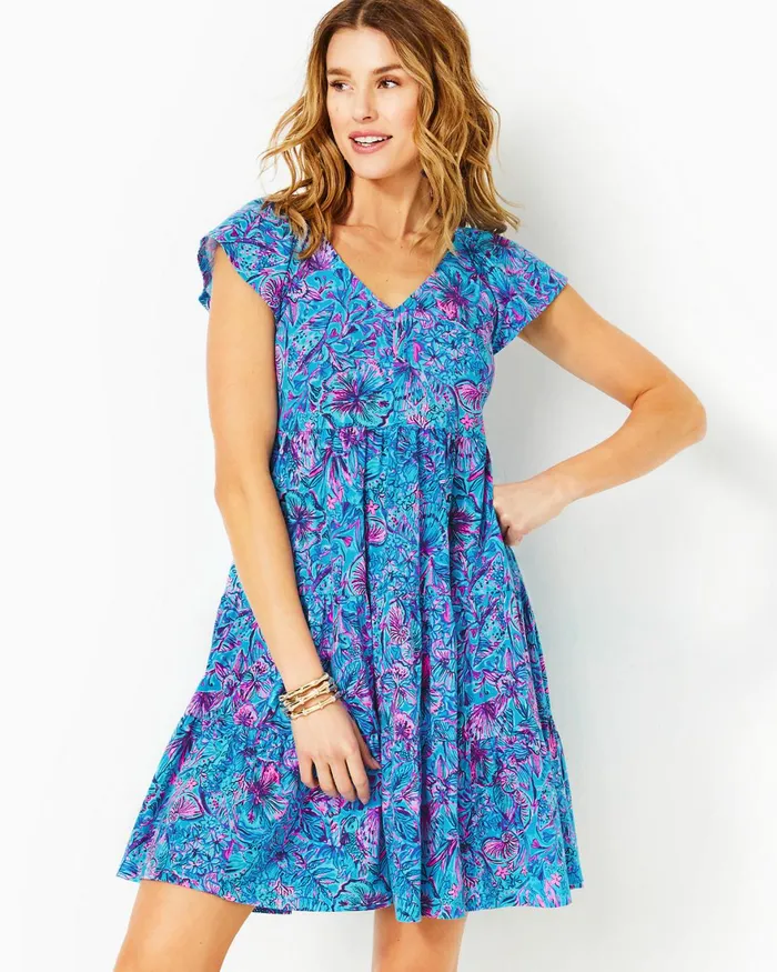 Dresses Women Lilly Pulitzer Edelyn Linen Swing Shift Dress Breakwater Blue Shells N Bells