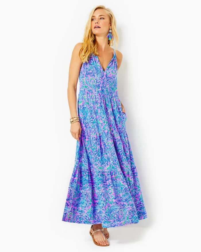 Dresses Women Lilly Pulitzer Edelyn Linen Swing Shift Dress Breakwater Blue Shells N Bells