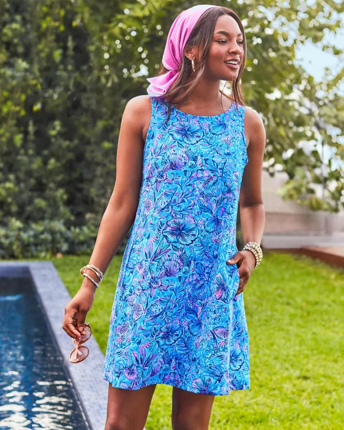 Dresses Women Lilly Pulitzer Edelyn Linen Swing Shift Dress Breakwater Blue Shells N Bells