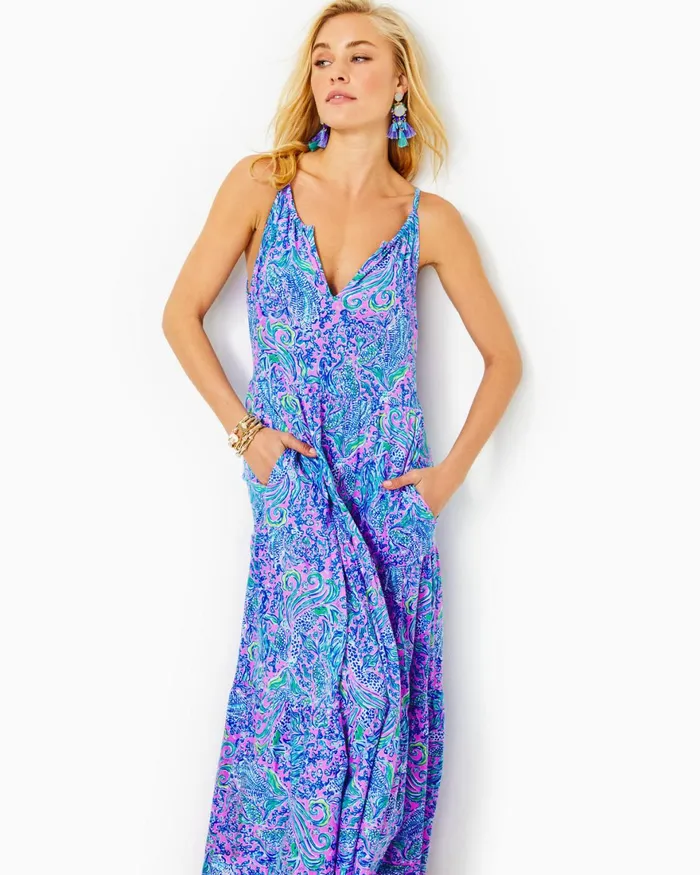 Dresses Women Lilly Pulitzer Edelyn Linen Swing Shift Dress Breakwater Blue Shells N Bells