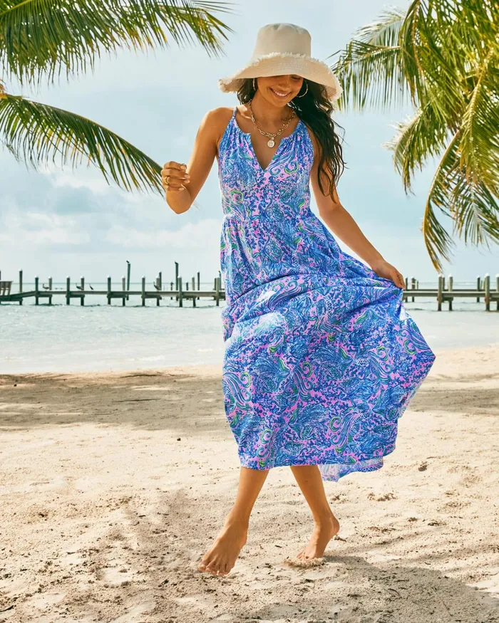 Dresses Women Lilly Pulitzer Edelyn Linen Swing Shift Dress Breakwater Blue Shells N Bells