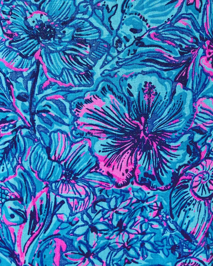 Dresses Women Lilly Pulitzer Edelyn Linen Swing Shift Dress Breakwater Blue Shells N Bells