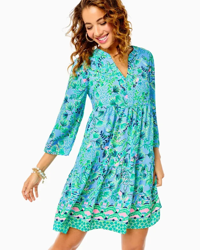 Dresses Women Lilly Pulitzer Martine Dress Frenchie Blue Mosaic Shells Engineered Dress