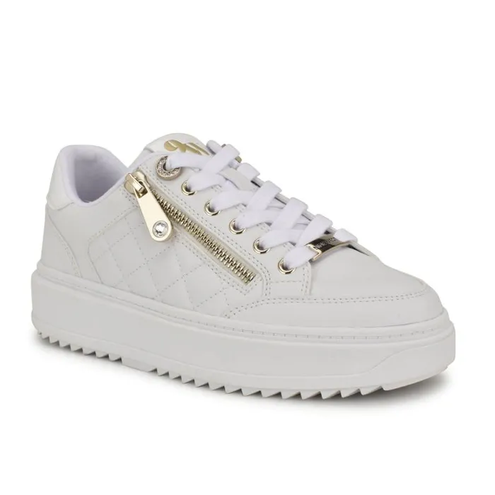 Dulah LaceUp Platform Sneakers White Women Nine West Flats