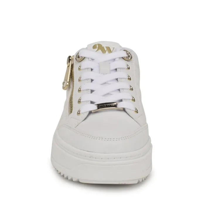 Dulah LaceUp Platform Sneakers White Women Nine West Flats