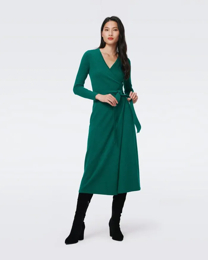 DVF Dresses Women Astrid WoolCashmere Wrap Dress Cilantro