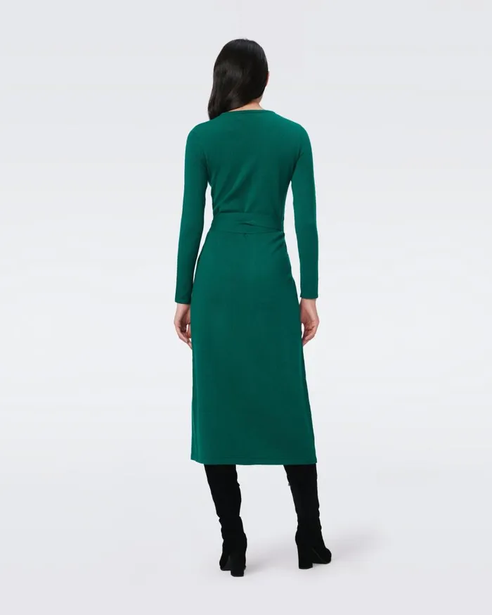 DVF Dresses Women Astrid WoolCashmere Wrap Dress Cilantro
