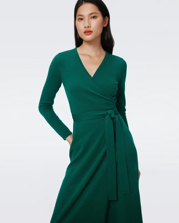 DVF Dresses Women Astrid WoolCashmere Wrap Dress Cilantro
