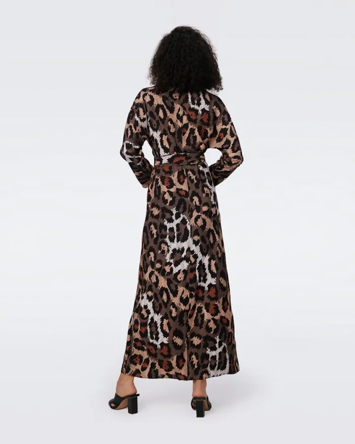 DVF Dresses Women Babette Reversible Wrap Dress Feather Boa And Jungle Cat