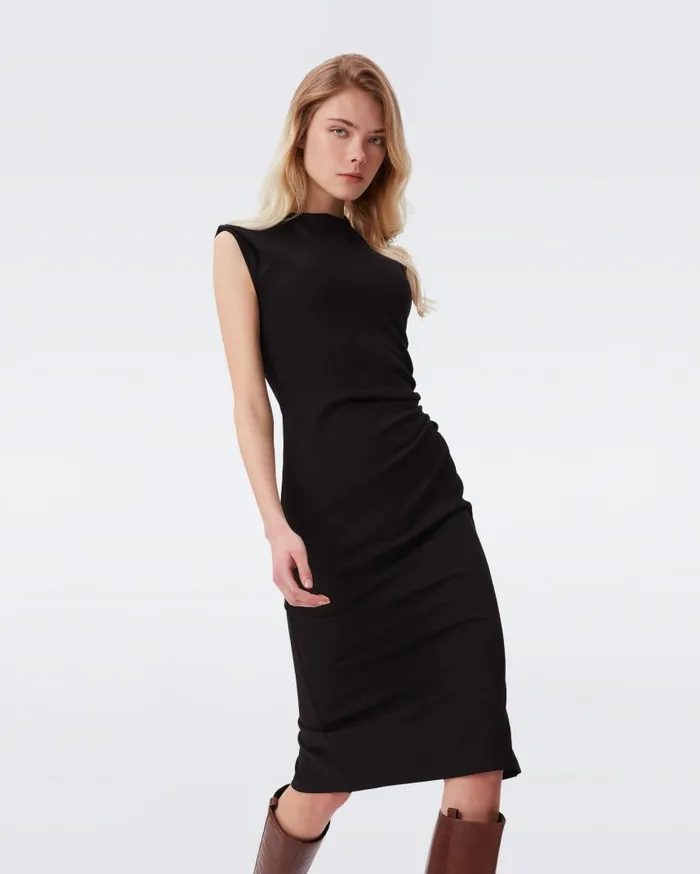 DVF Dresses Women Darrius Sleeveless Jersey Dress Black