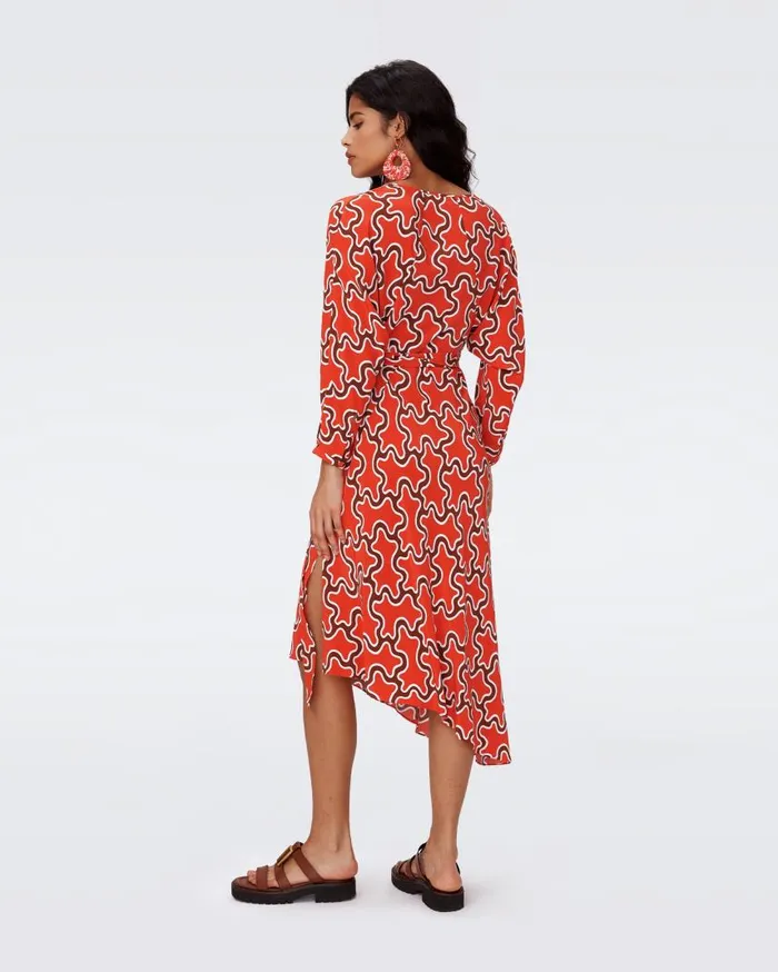 DVF Dresses Women Eloise Faux Wrap Dress Tiny Cloud Patch Red