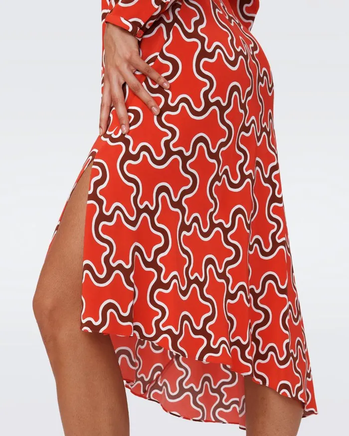 DVF Dresses Women Eloise Faux Wrap Dress Tiny Cloud Patch Red