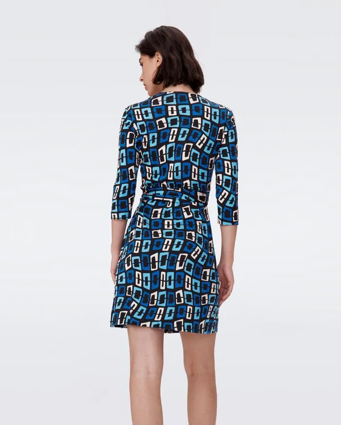 DVF Dresses Women Julian Silk Jersey Wrap Dress Chain Dream Blue