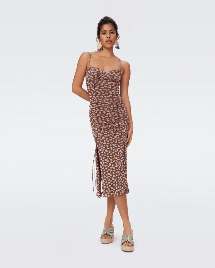 DVF Dresses Women Lester Mesh Dress Tiny Rose Showers Khaki