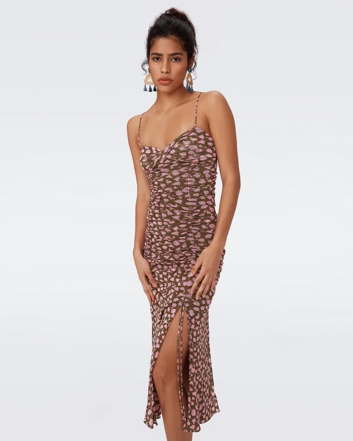 DVF Dresses Women Lester Mesh Dress Tiny Rose Showers Khaki