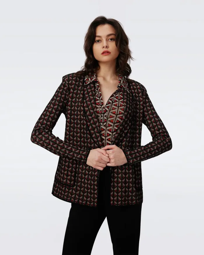 DVF Jackets and Coats Women Trillian Knit Jacquard Jacket Tiny Stadium Geo Red
