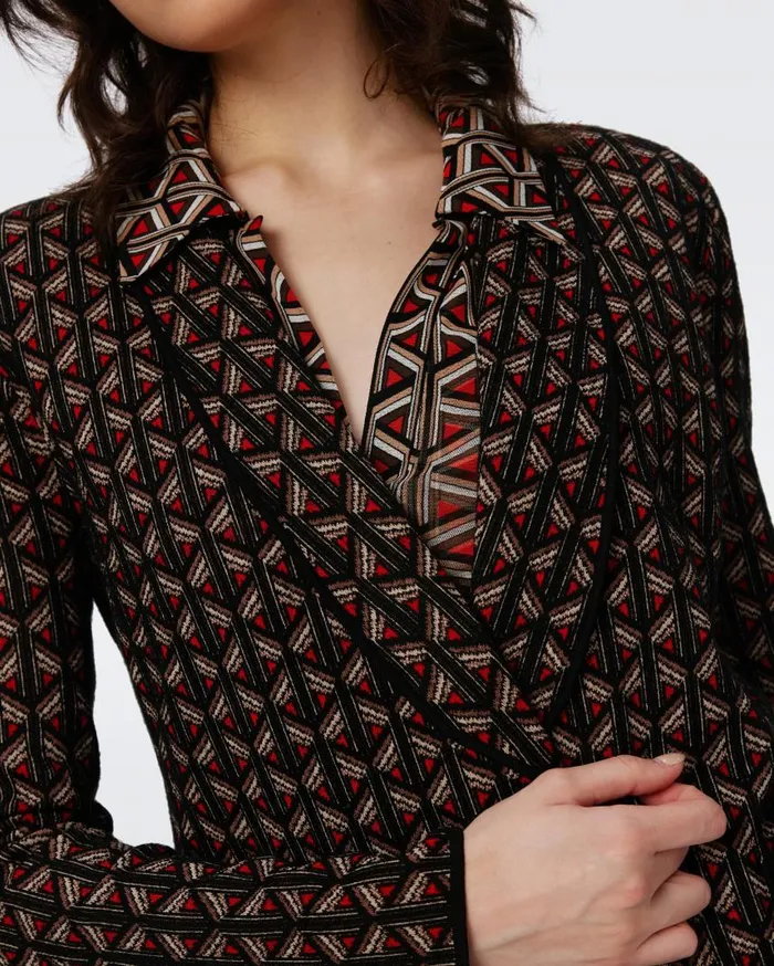 DVF Jackets and Coats Women Trillian Knit Jacquard Jacket Tiny Stadium Geo Red