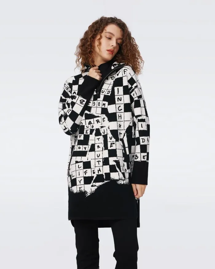 DVF Tops Women Alvah Knit Jacquard Top Dvf 50th Crossword Ivory