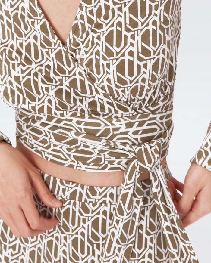 DVF Tops Women Bobbie Wrap Top Tiny Infinite Geo Khaki