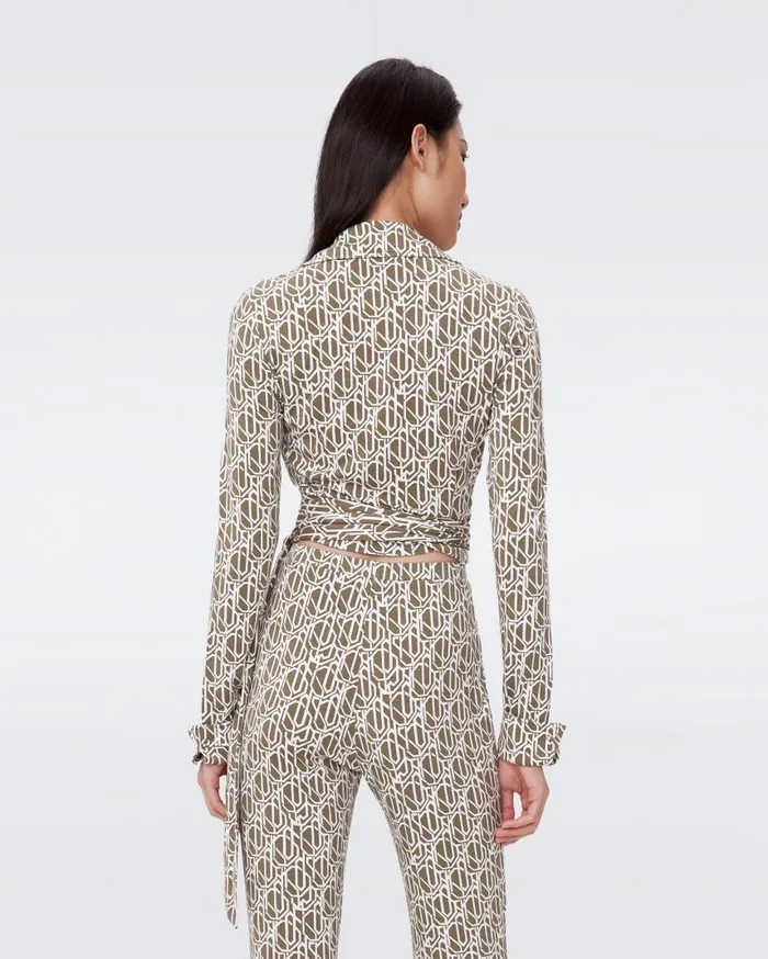 DVF Tops Women Bobbie Wrap Top Tiny Infinite Geo Khaki