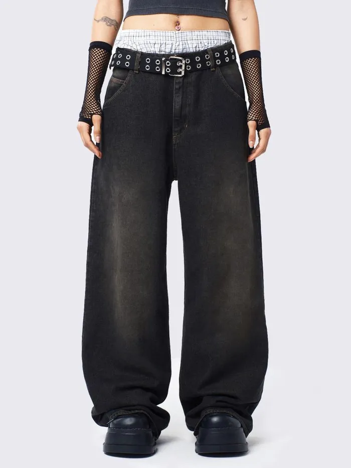 Echo Washed Black Overdye Baggy Jeans Women Minga London Bottoms