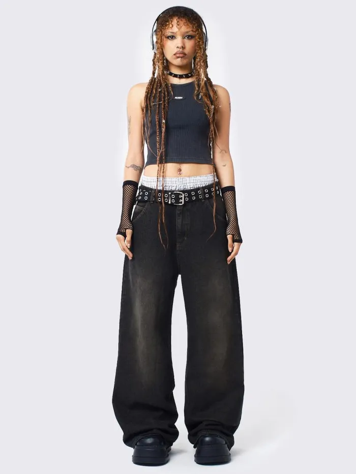Echo Washed Black Overdye Baggy Jeans Women Minga London Bottoms