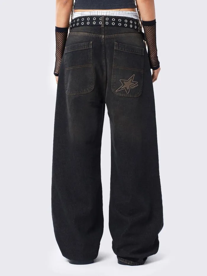 Echo Washed Black Overdye Baggy Jeans Women Minga London Bottoms