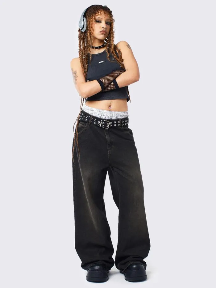 Echo Washed Black Overdye Baggy Jeans Women Minga London Bottoms