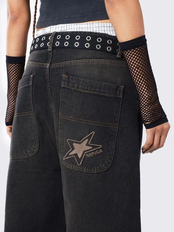 Echo Washed Black Overdye Baggy Jeans Women Minga London Bottoms