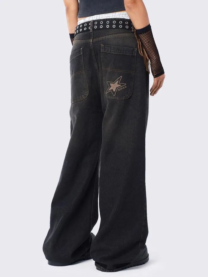 Echo Washed Black Overdye Baggy Jeans Women Minga London Bottoms