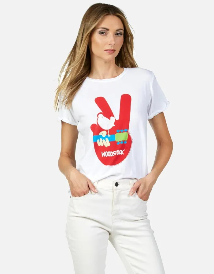 Edda Woodstock Peace White Women Lauren Moshi Short Sleeve
