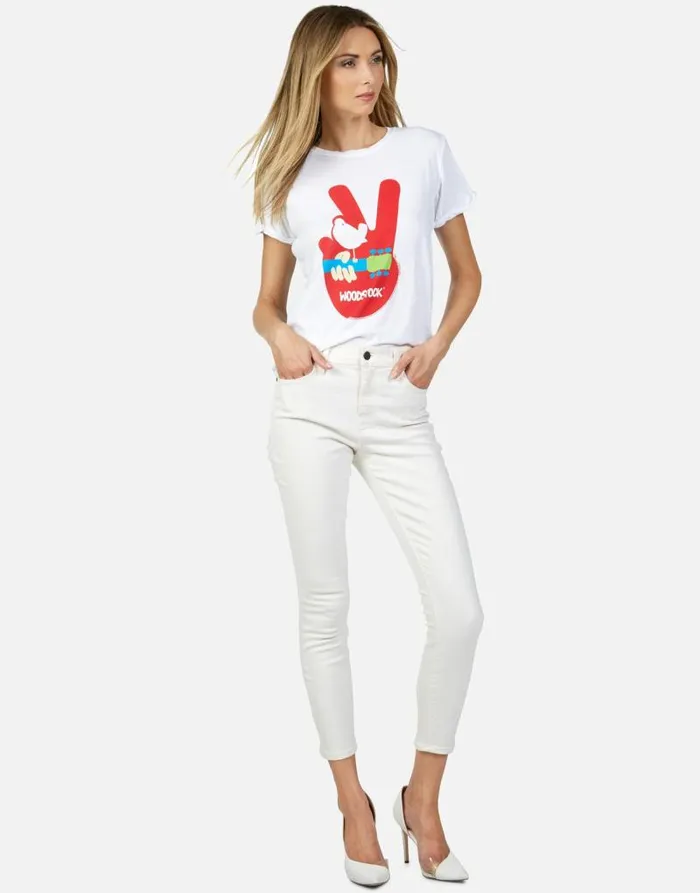 Edda Woodstock Peace White Women Lauren Moshi Short Sleeve