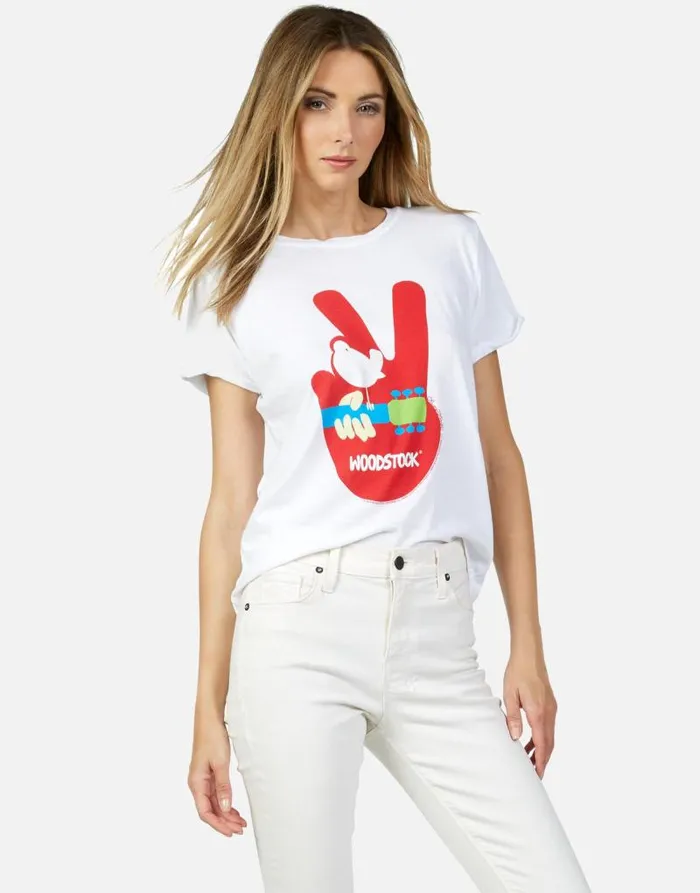 Edda Woodstock Peace White Women Lauren Moshi Short Sleeve