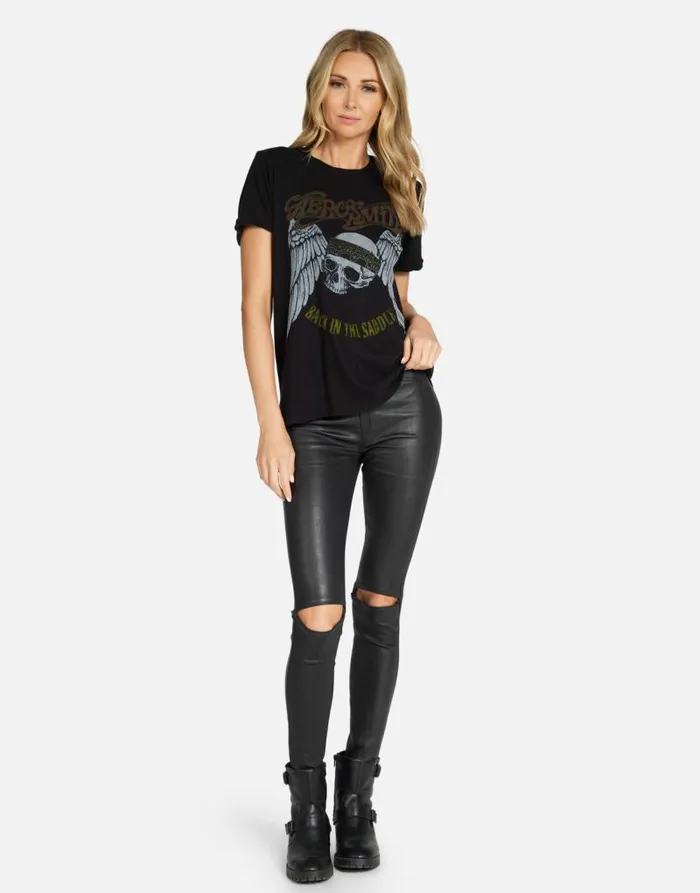 Edda X Aerosmith Skull Black Women Lauren Moshi Short Sleeve
