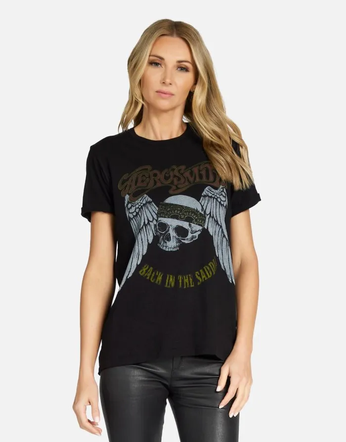 Edda X Aerosmith Skull Black Women Lauren Moshi Short Sleeve