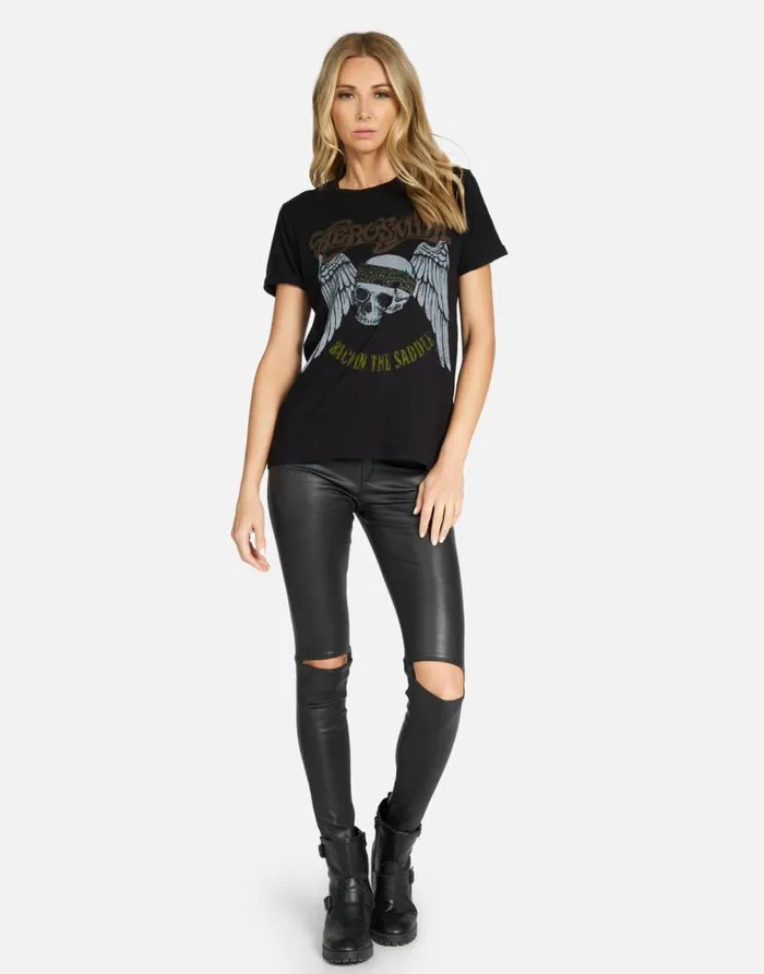 Edda X Aerosmith Skull Black Women Lauren Moshi Short Sleeve