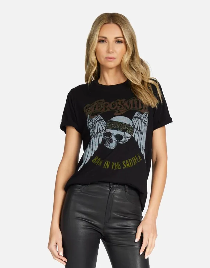 Edda X Aerosmith Skull Black Women Lauren Moshi Short Sleeve