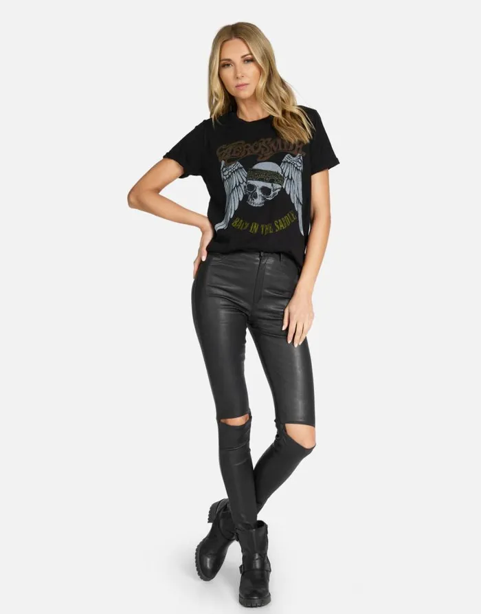 Edda X Aerosmith Skull Black Women Lauren Moshi Short Sleeve
