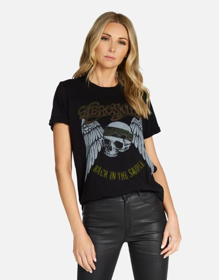 Edda X Aerosmith Skull Black Women Lauren Moshi Short Sleeve