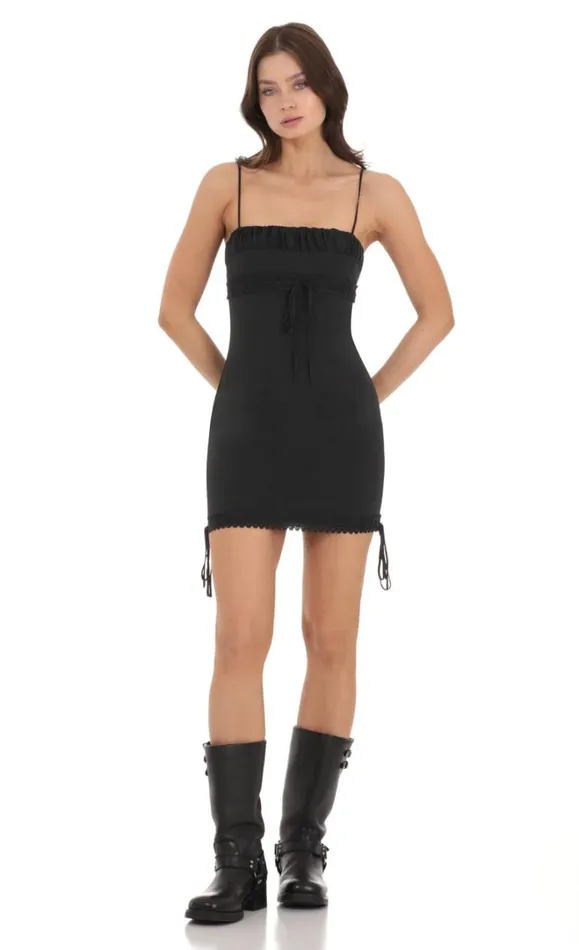Embroider Ties Dress Black Women LUCY IN THE SKY Mini Dresses