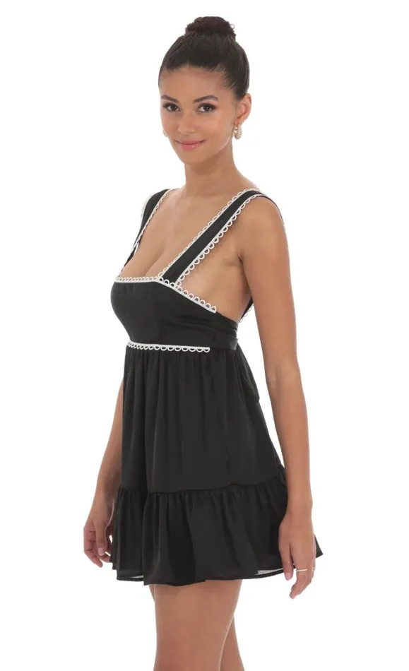 Embroidered Trim Babydoll Dress Black Women LUCY IN THE SKY Mini Dresses Embroidered Trim Babydoll Dress Black Women LUCY IN THE SKY Mini Dresses