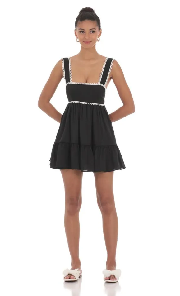 Embroidered Trim Babydoll Dress Black Women LUCY IN THE SKY Mini Dresses Embroidered Trim Babydoll Dress Black Women LUCY IN THE SKY Mini Dresses