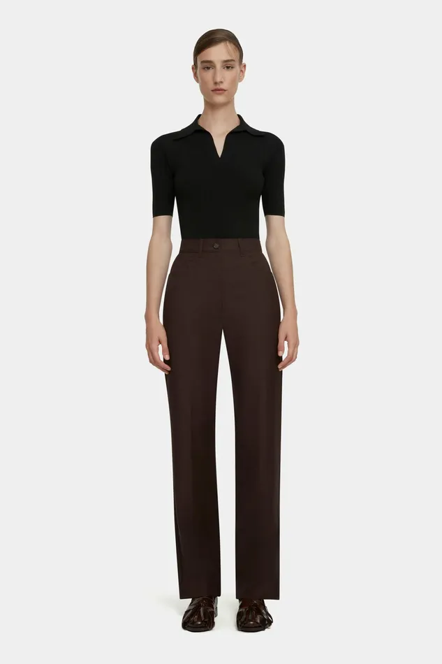 Emilia Wickstead Brinkley Trousers In Brown Merino Wool Women Trousers
