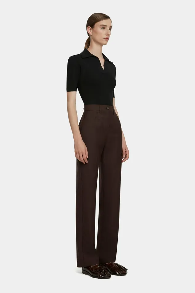 Emilia Wickstead Brinkley Trousers In Brown Merino Wool Women Trousers