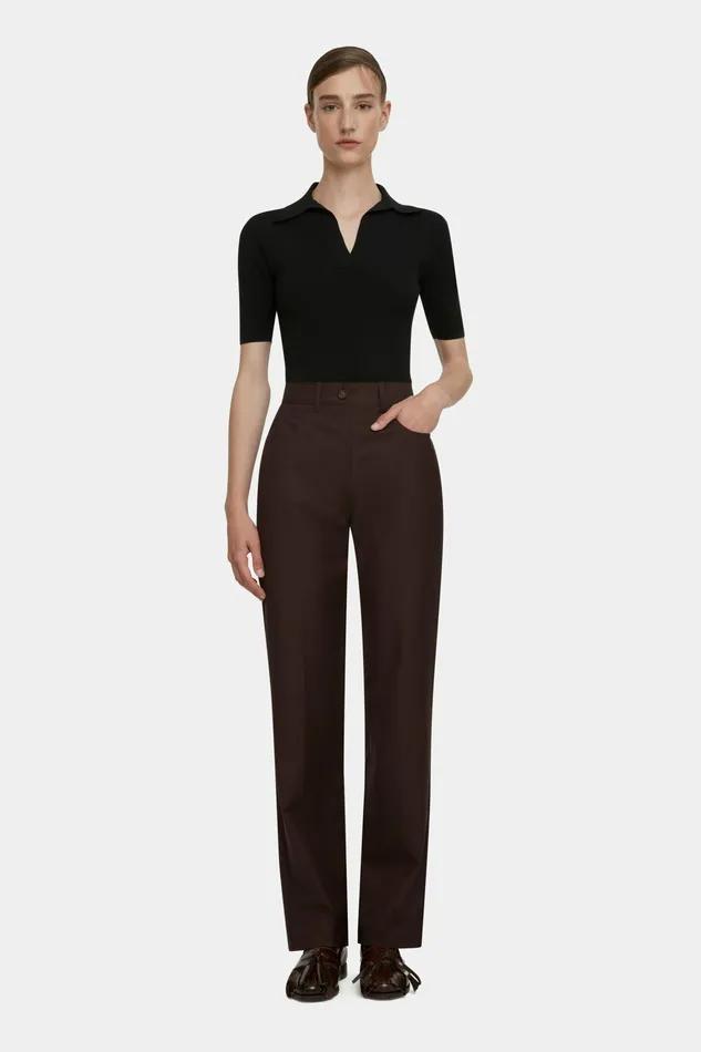 Emilia Wickstead Brinkley Trousers In Brown Merino Wool Women Trousers