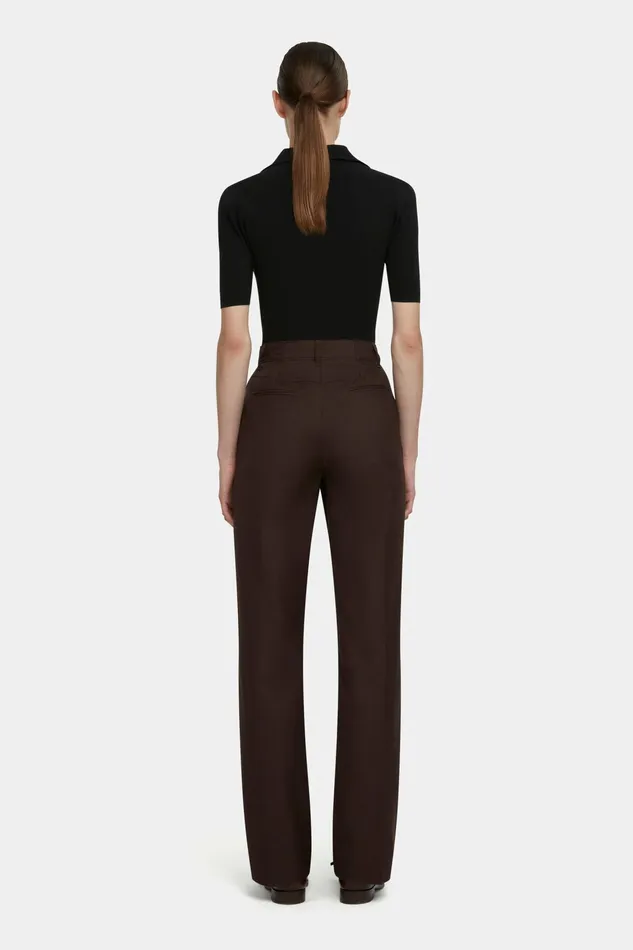 Emilia Wickstead Brinkley Trousers In Brown Merino Wool Women Trousers