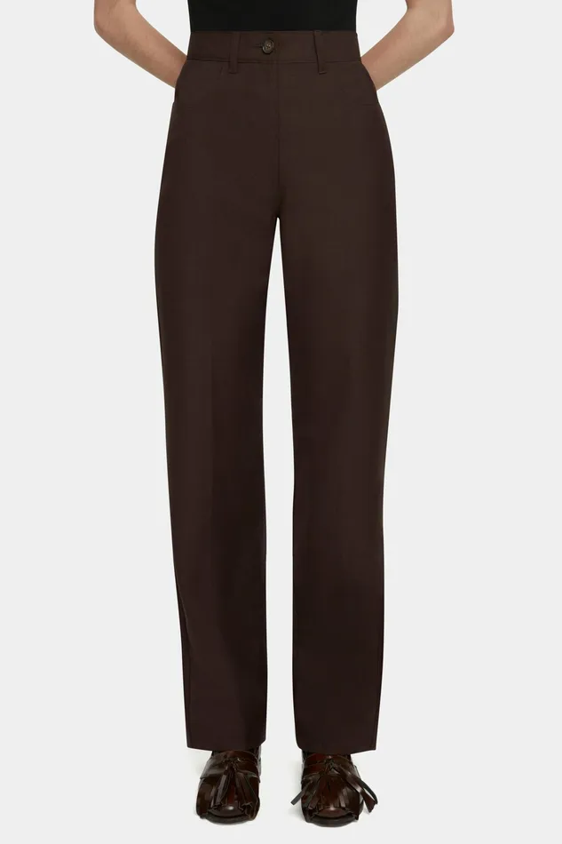 Emilia Wickstead Brinkley Trousers In Brown Merino Wool Women Trousers